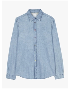 Хлопковая джимовая рубашка приталенного кроя, Blue Paul smith