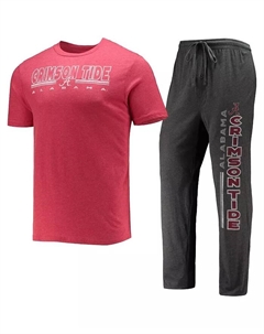 Мужской комплект для сна Alabama Crimson Tide Meter: футболка и брюки цвета теплого угольного оттенка с вкраплениями малинового Concepts sport