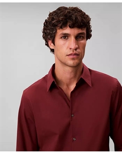 Мужская приталенная рубашка с длинным рукавом из стретч-сатина Supima на пуговицах, красный Calvin klein