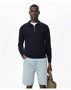 Мужской свитер с воротником-стойкой и микроструктурой, синий Mango