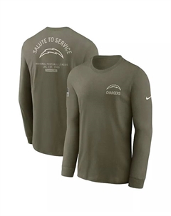 Мужская оливковая футболка Los Angeles Chargers 2025 Salute to Service с длинными рукавами для боковой линии Nike