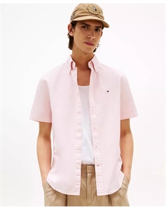 Мужская рубашка Big & Tall Relaxed Fit с коротким рукавом на пуговицах, окрашенная в готовом виде Oxford, розовый Tommy hilfiger