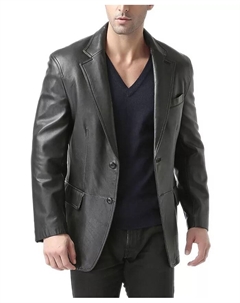 Мужская кожаная блейзерка с двумя пуговицами - короткая модель, черный Bgsd
