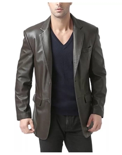 Мужское классическое двубортное кожаное блейзер - короткое, черный Bgsd