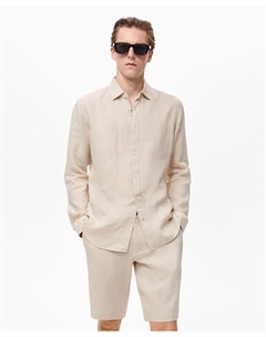 Мужская льняная рубашка с длинным рукавом, загар/бежевый Mango