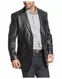 Мужской пиджак из кожи с острыми лацканами и двумя пуговицами, черный Bgsd