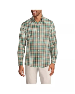 Мужская классическая рубашка с длинным рукавом из не мнущегося твила, зеленый Lands' end