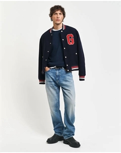 Мужской джемпер из шерсти мериноса с длинными рукавами, синий Gant