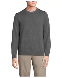 Большой и высокий свитер с круглой горловиной из тонкой хлопковой пряжи, серый Lands' end