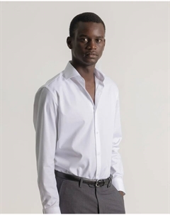 Мужская рубашка классического кроя белого цвета с узором «елочка» Puroego