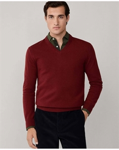 Джемпер из смеси мериносовой шерсти с V-образным вырезом, красный Hackett