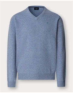 Мужской однотонный джемпер с V-образным вырезом и вышитым логотипом, светло-голубой Hackett