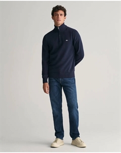 Мужской хлопковый джемпер с полузастежкой на молнию, синий Gant