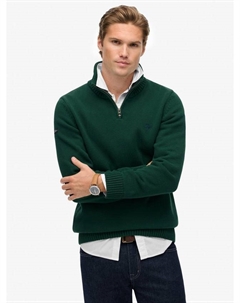 Хлопковый классический полузастёгивающийся вязаный джемпер, Forest Green Superdry
