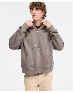 Мужской худи Dilanora оверсайз с вышивкой животных на молнии, серый Hugo boss