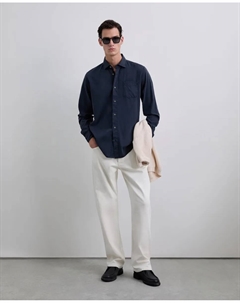 Мужская рубашка обычного кроя с карманом и вышитым черепом на груди в тон, синий Scalpers