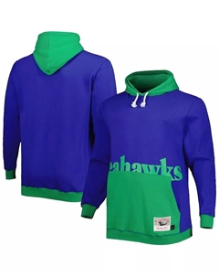 Мужская утепленная толстовка с капюшоном Seattle Seahawks, цвет Royal Green, размеры Big and Tall, модель Big Face Pullover Hoodie Mitchell and ness