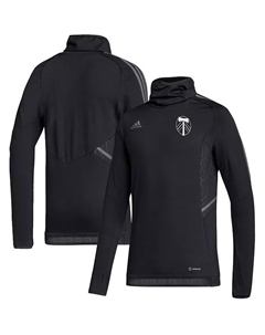 Мужская черная теплая толстовка-разминка Portland Timbers COLD.RDY с регланными рукавами Adidas
