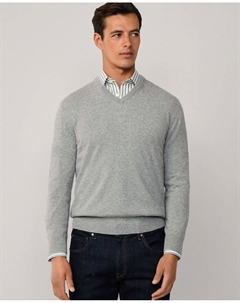 Джемпер из смеси мериносовой шерсти с V-образным вырезом, серый Hackett