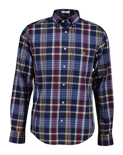 Мужская рубашка в клетку из хлопка с обычным кроем, синий Gant