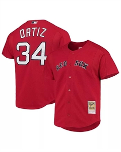 Мужская тренировочная бейсбольная майка David Ortiz Boston Red Sox из коллекции Cooperstown, красная, сетчатая Mitchell and ness
