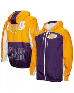Мужская ветровка Los Angeles Lakers Hardwood Classics Big Shot премиум-класса с молнией, фиолетовая Mitchell and ness
