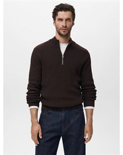 Свитер с воротником-стойкой из хлопкового рибаны Madeirap, Dark Brown Mango