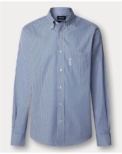 Мужская хлопковая рубашка в бенгальскую полоску с карманом, стиль 'фит клуб' Façonnable, синий