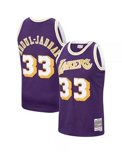 Мужская баскетбольная майка Kareem Abdul-Jabbar в фиолетовом цвете Los Angeles Lakers 1983-84 Hardwood Classics Swingman Mitchell and ness