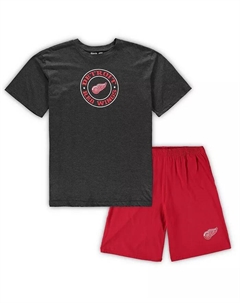 Мужской комплект для сна из футболки и шорт Detroit Red Wings большого и высокого размера, красный и теплый угольно-серый Concepts sport