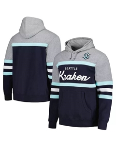 Мужская толстовка с капюшоном Seattle Kraken Head Coach в цвете Deep Sea Blue и сером Mitchell and ness