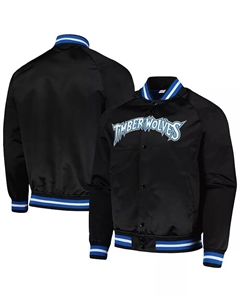Мужская черная куртка Minnesota Timberwolves Hardwood Classics Throwback Wordmark с регланными рукавами и полной застежкой на кнопки Mitchell and ness