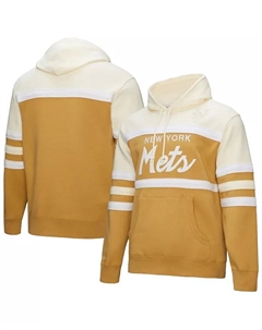 Мужская худи тренера New York Mets бежевого/кремового цвета Mitchell and ness