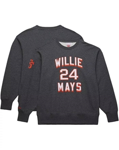 Мужская флисовая толстовка с капюшоном Willie Mays Heather Charcoal из коллекции Legends Collection San Francisco Giants с винтажным логотипом, именем и номером Mitchell and ness