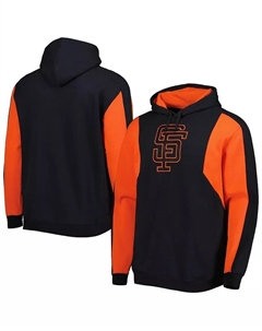 Мужской черно-оранжевый флисовый худи с цветными блоками San Francisco Giants Mitchell and ness