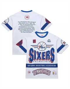 Мужская и женская белая футболка Philadelphia 76ers Hardwood Classics Vintage Team Origins Premium Mitchell and ness