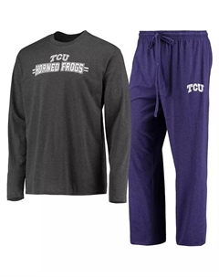 Мужской комплект для сна из футболки с длинным рукавом и брюк TCU Horned Frogs, цвет: пурпурный, меланж темно-серый, потертый эффект Concepts sport