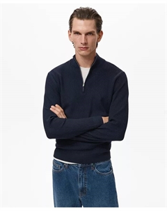 Мужской свитер с высоким воротником на молнии и резинкой, синий Mango