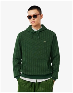 Мужская флисовая толстовка с капюшоном и монограммой серого цвета Lacoste