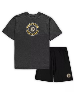 Мужской комплект для сна Boston Bruins Big and Tall: футболка и шорты, цвет черный/угольный меланж Concepts sport