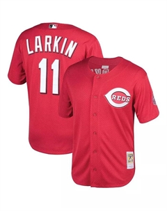 Мужская бейсбольная майка Barry Larkin в красном цвете Cincinnati Throwback Reds Cooperstown Mesh для тренировок Mitchell and ness