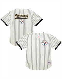 Мужская кремовая рубашка на пуговицах Pittsburgh Steelers Final Seconds с винтажным логотипом и сетчатыми вставками Mitchell and ness