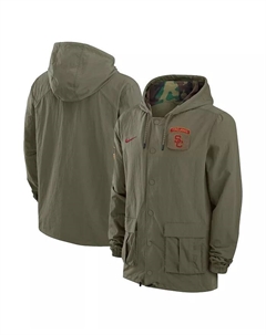 Мужская оливковая куртка-худи с полной застежкой на кнопках USC Trojans 2024 Military Appreciation Military Jacket Nike
