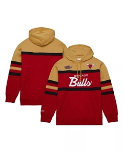 Мужская красная толстовка с капюшоном Chicago Bulls Head Coach с золотым оформлением Mitchell and ness