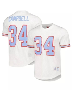 Мужская футболка с сеткой Earl Campbell White Houston Oilers Gridiron Classics с именем и номером игрока, завершившего карьеру Mitchell and ness