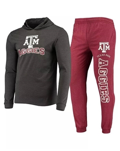 Мужской бордово-угольный комплект пижамы Texas A&M Aggies с длинными рукавами, капюшоном и брюками-джоггерами Concepts sport