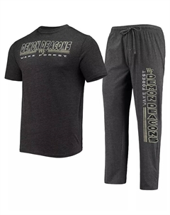 Мужской комплект для сна Wake Forest Demon Deacons Meter: футболка и брюки цвета темно-серый с эффектом меланжа и черный Concepts sport