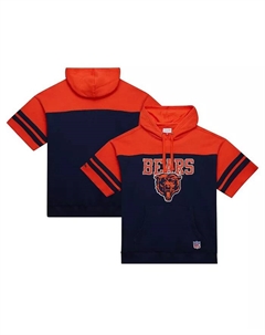 Мужская синяя толстовка с капюшоном Chicago Bears Off Field Vintage-like Logo с короткими рукавами Mitchell and ness