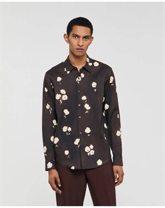 Мужская льняная рубашка с цветочным принтом, коричневый Sandro