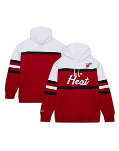 Мужская толстовка с капюшоном Miami Heat Head Coach красного и белого цветов Mitchell and ness